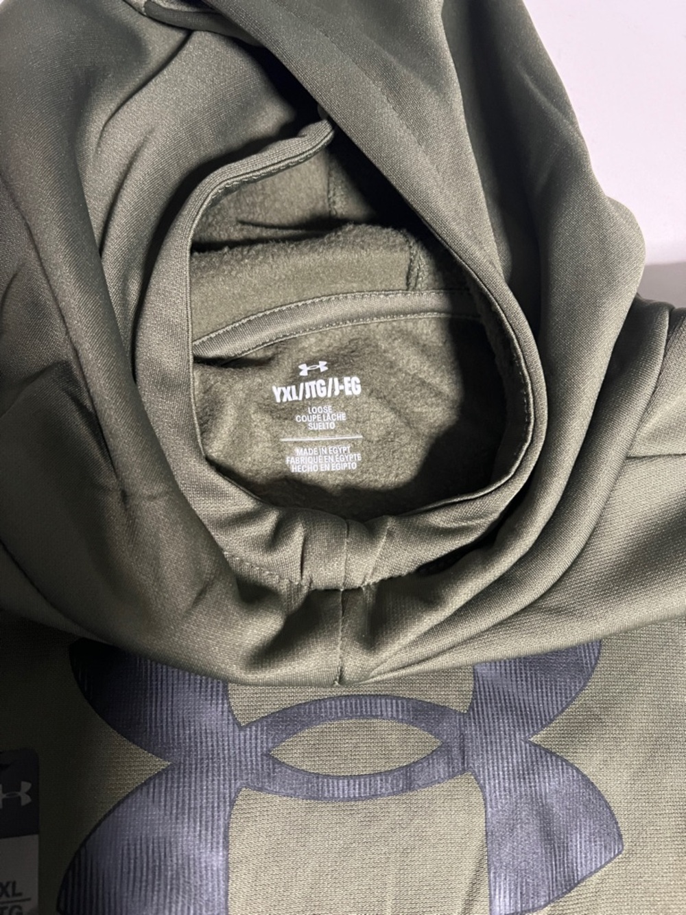 Under Armour Olive Green Pullover Hoodie with Black Logo - Picture 3 of 4